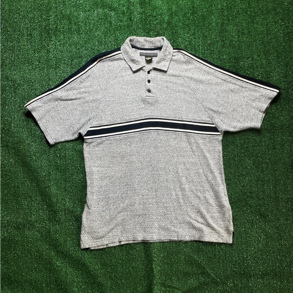 90s Classic Gray Polo Shirt with Black Accents